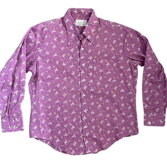 Vintage Bad Berma II Purple Zebra Button Up Permanent Press Size XL - Picture 1 of 11